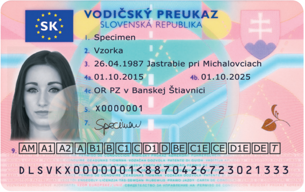 Slovakia SK4 driving licence - Front