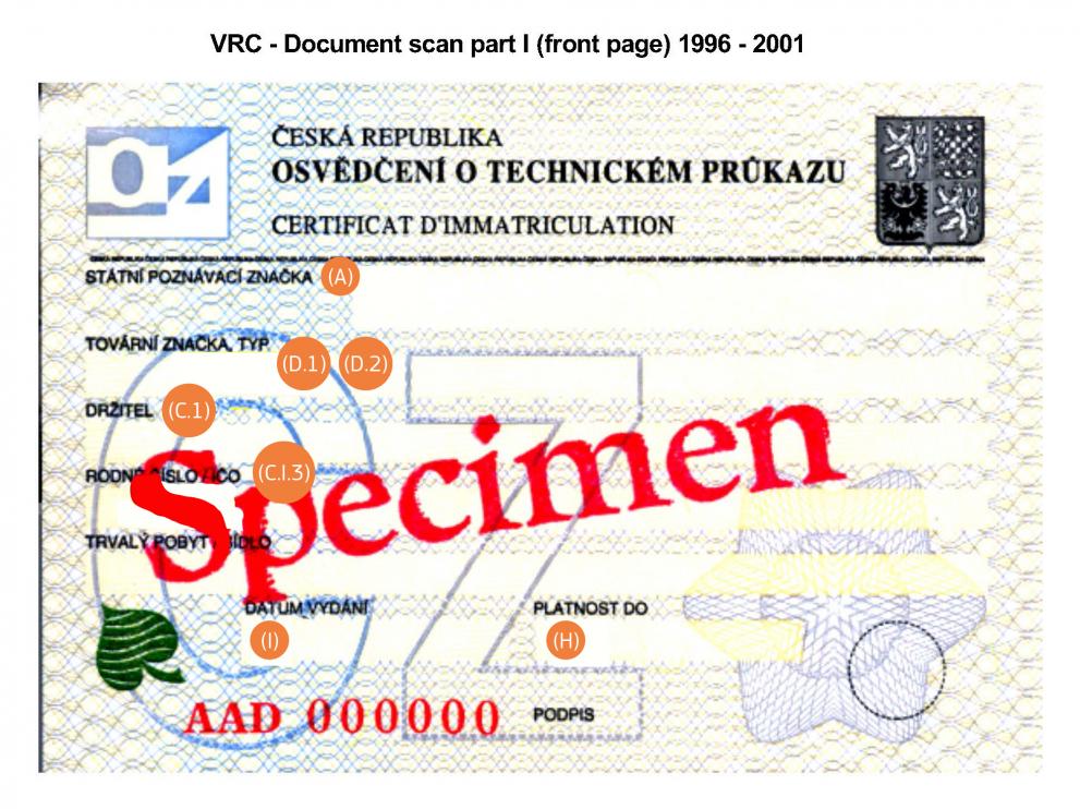 Czechia VRC 1996 part 1 front with codes