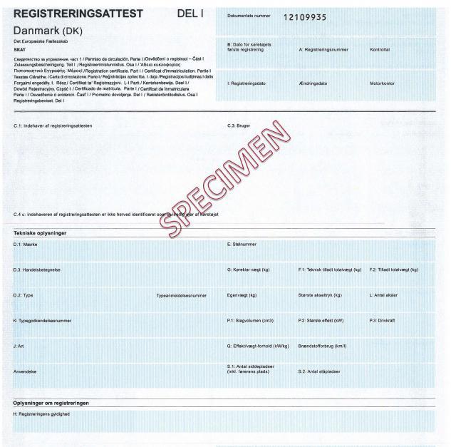 Denmark VRC 2012 part 1 - Security feature 4 - RAK code (vehicle registration certificate code)