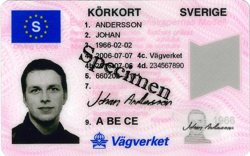 Sweden SE1 driving licence - Front