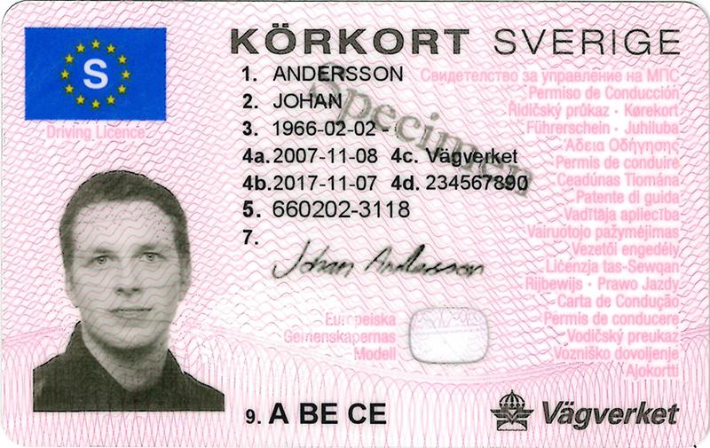 Sweden SE2 driving licence - Front