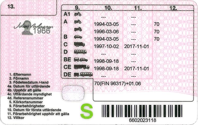 Sweden SE2 driving licence - Back