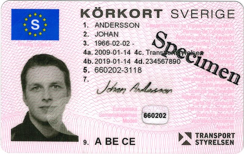 Sweden SE3 driving licence - Front
