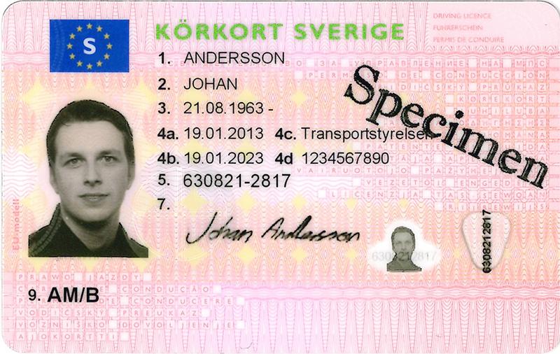 Sweden SE4 driving licence - Front