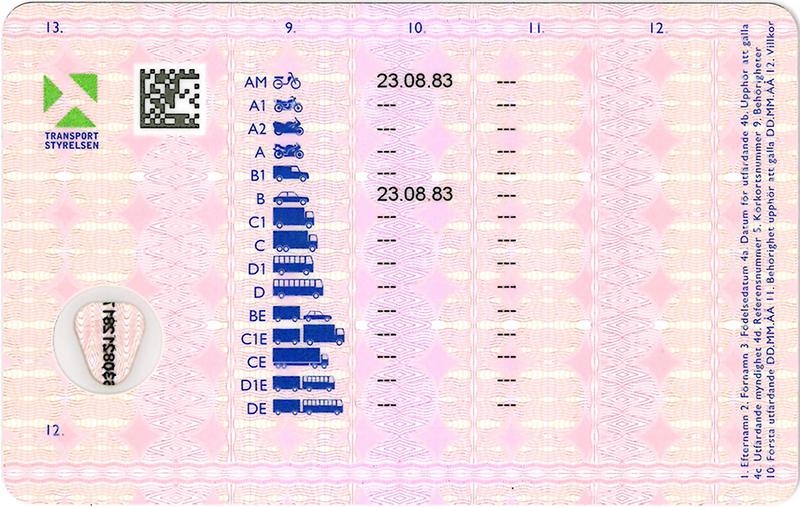 Sweden SE4 driving licence - Back