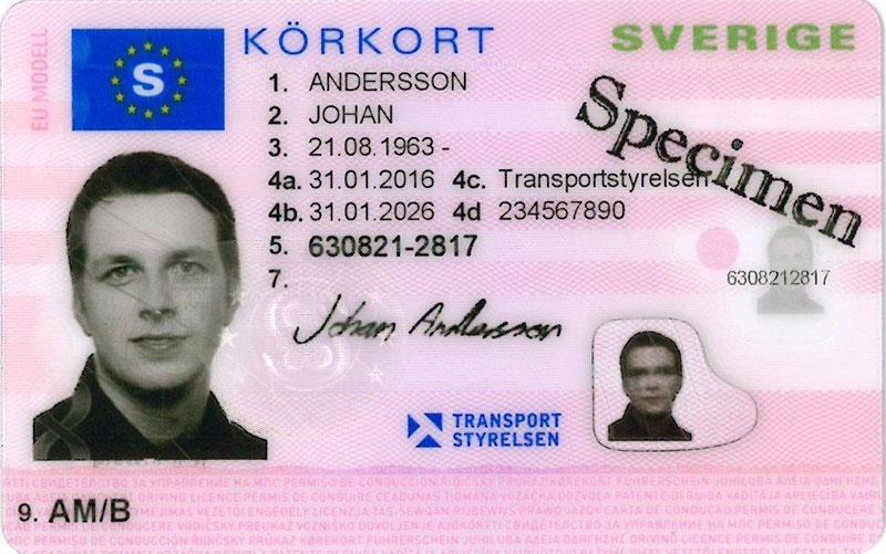Sweden SE5 driving licence - Front
