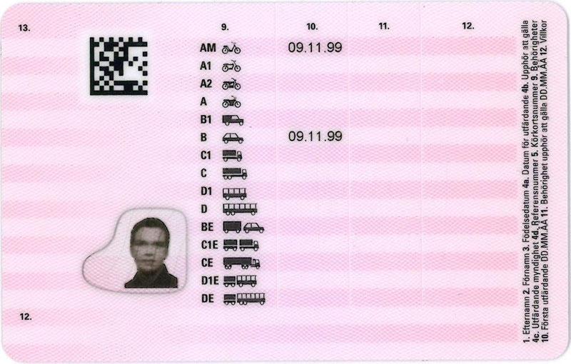 Sweden SE5 driving licence - Back