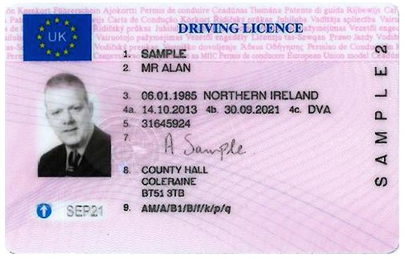 United Kingdom EEA3 (Northern Ireland) driving licence - Front