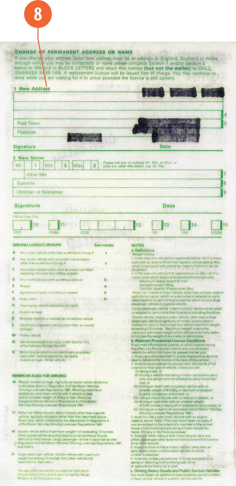 United Kingdom UK1 driving licence - Back